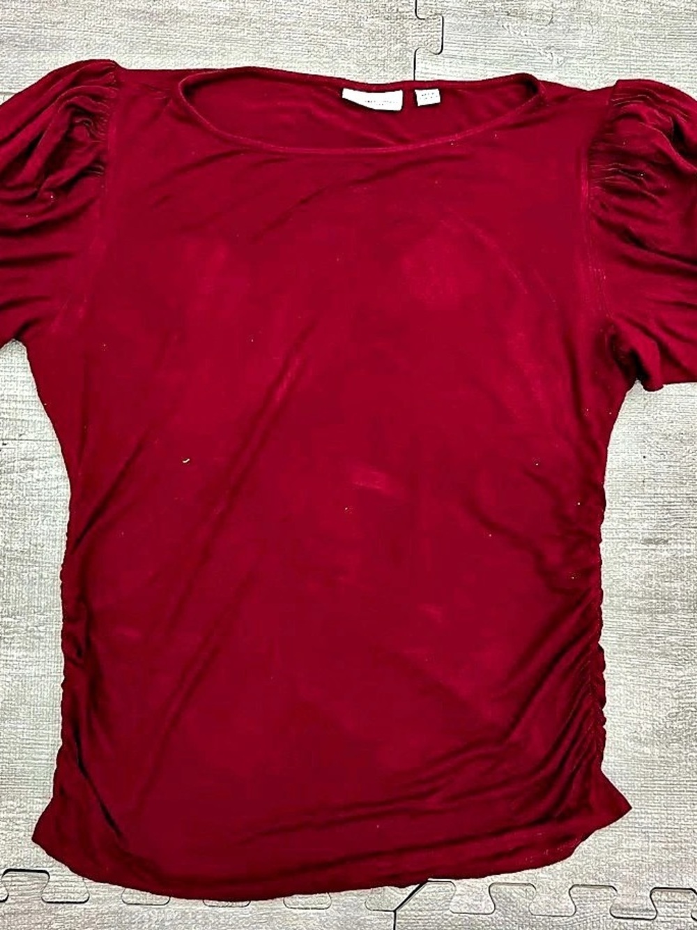 Sweet Pea for New York & Company Burgundy Solid Crew Neck Puff Sleeve T-Shirt L